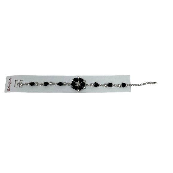 Charming Charlie Bracelet - Silver Plated Chain with‎ Heart & Round Black Stones - Picture 3 of 5